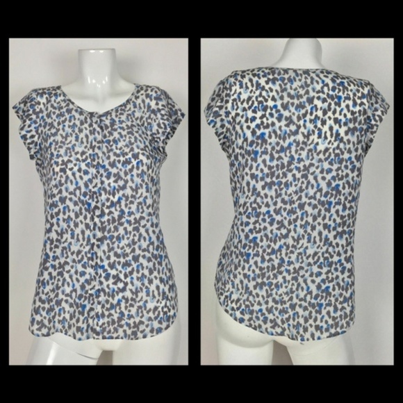 New Joie Iva 100% silk animal leopard cheetah cap sleeve button blouse top - Picture 3 of 8